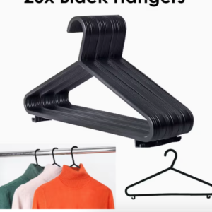 Coat Hangers 10-Pack - Slim Black Plastic Hangers with Trouser Bar